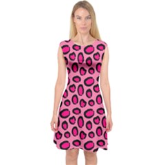 Cute Pink Animal Pattern Background Capsleeve Midi Dress by TastefulDesigns