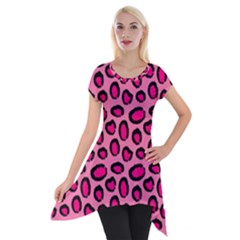 Cute Pink Animal Pattern Background Short Sleeve Side Drop Tunic by TastefulDesigns