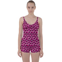 Cute Pink Animal Pattern Background Tie Front Two Piece Tankini