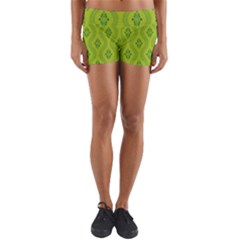 Decorative Green Pattern Background  Yoga Shorts