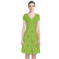 Decorative Green Pattern Background  Short Sleeve Front Wrap Dress by TastefulDesigns