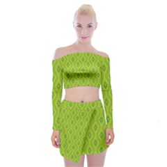 Decorative Green Pattern Background  Off Shoulder Top With Skirt Set