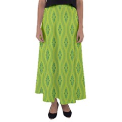 Decorative Green Pattern Background  Flared Maxi Skirt