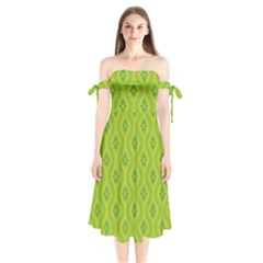 Decorative Green Pattern Background  Shoulder Tie Bardot Midi Dress