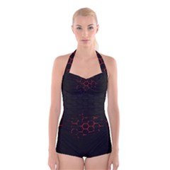 Abstract Pattern Honeycomb Boyleg Halter Swimsuit  by BangZart