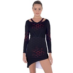 Abstract Pattern Honeycomb Asymmetric Cut-out Shift Dress