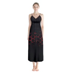 Abstract Pattern Honeycomb Button Up Chiffon Maxi Dress