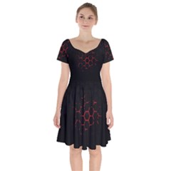 Abstract Pattern Honeycomb Short Sleeve Bardot Dress