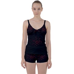 Abstract Pattern Honeycomb Tie Front Two Piece Tankini