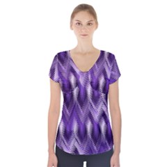 Purple Wavy Short Sleeve Front Detail Top