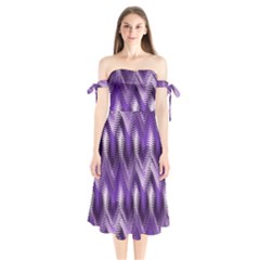 Purple Wavy Shoulder Tie Bardot Midi Dress