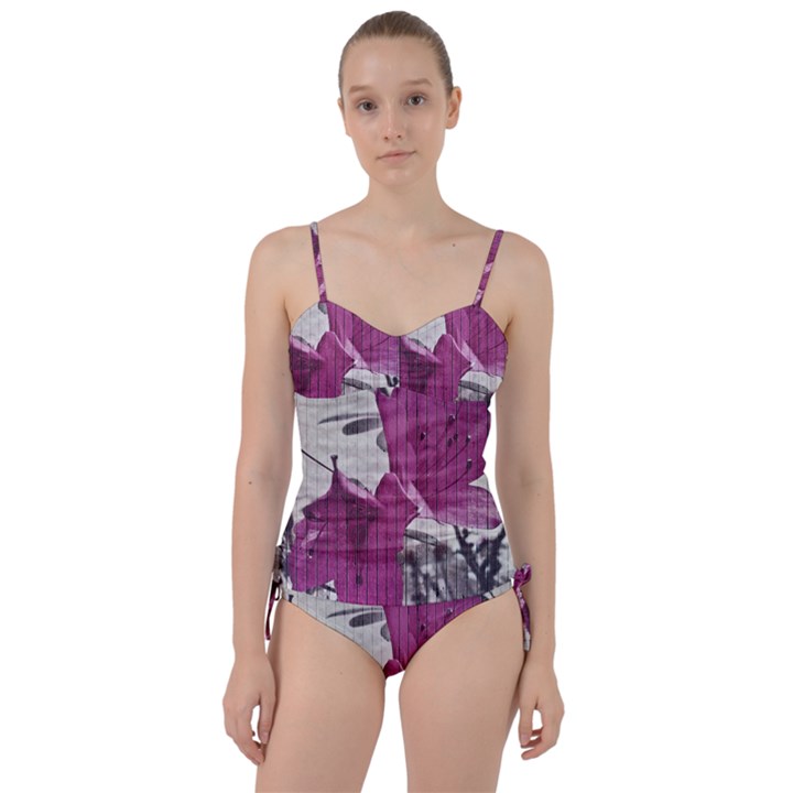 Vintage Style Flower Photo Sweetheart Tankini Set