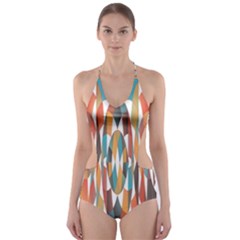 Colorful Geometric Abstract Cut-out One Piece Swimsuit by linceazul