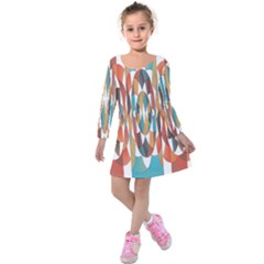 Colorful Geometric Abstract Kids  Long Sleeve Velvet Dress by linceazul