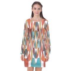 Colorful Geometric Abstract Long Sleeve Chiffon Shift Dress  by linceazul