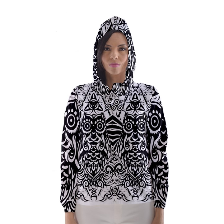 Tattoo tribal owl Hooded Wind Breaker (Women)