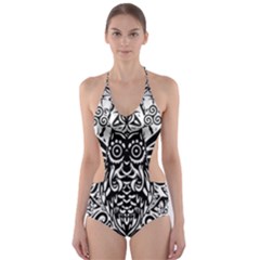 Tattoo Tribal Owl Cut-out One Piece Swimsuit by Valentinaart