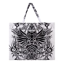 Tattoo Tribal Owl Zipper Large Tote Bag by Valentinaart