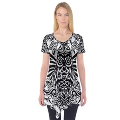 Tattoo Tribal Owl Short Sleeve Tunic  by Valentinaart