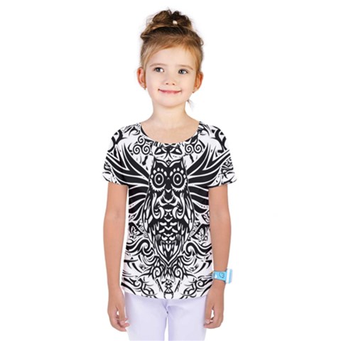 Tattoo Tribal Owl Kids  One Piece Tee by Valentinaart