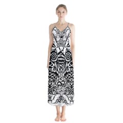 Tattoo Tribal Owl Button Up Chiffon Maxi Dress