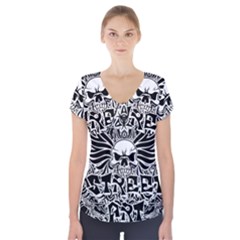 Tattoo Tribal Street Art Short Sleeve Front Detail Top by Valentinaart