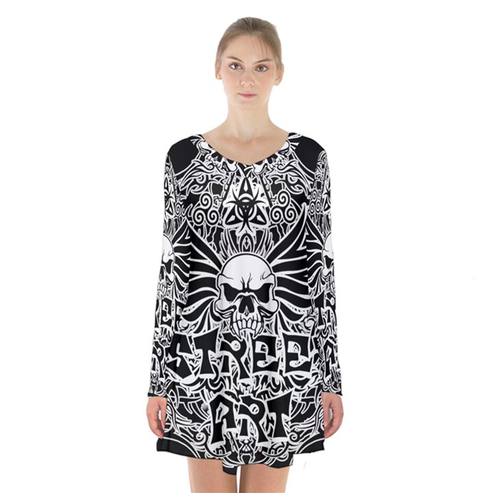 Tattoo tribal street art Long Sleeve Velvet V-neck Dress