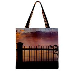 Small Bird Over Fence Backlight Sunset Scene Zipper Grocery Tote Bag by dflcprints