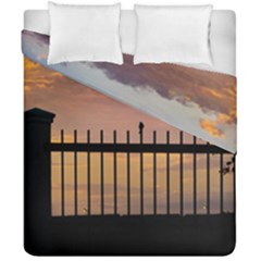 Small Bird Over Fence Backlight Sunset Scene Duvet Cover Double Side (california King Size) by dflcprints