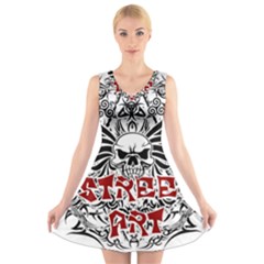 Tattoo Tribal Street Art V-neck Sleeveless Skater Dress