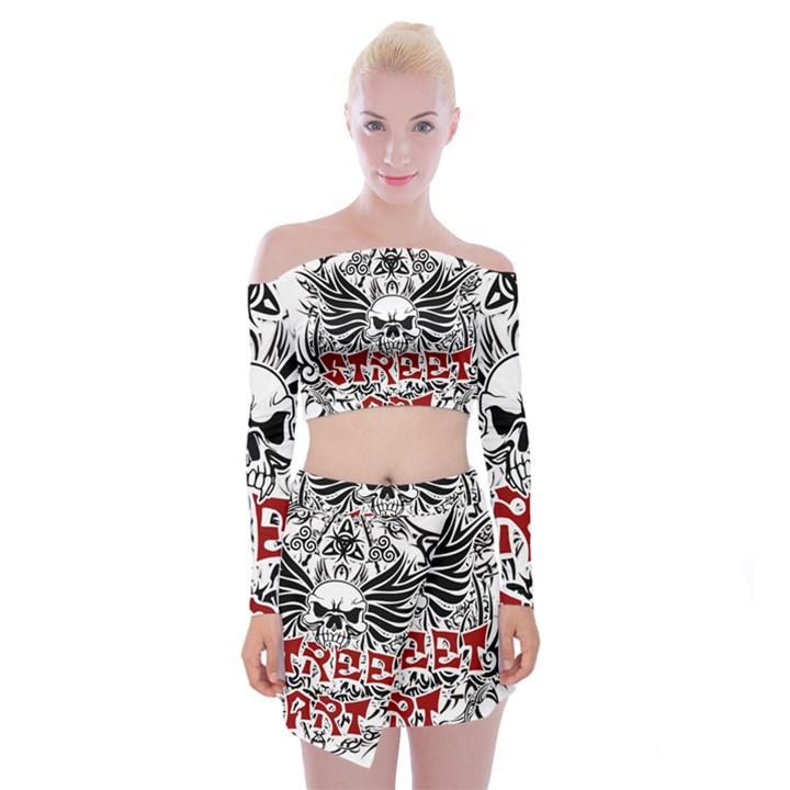 Tattoo tribal street art Off Shoulder Top with Skirt Set