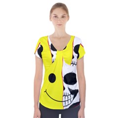 Skull Behind Your Smile Short Sleeve Front Detail Top by BangZart