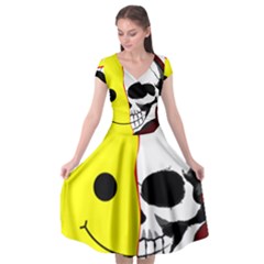 Skull Behind Your Smile Cap Sleeve Wrap Front Dress