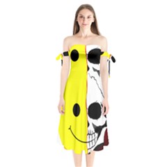 Skull Behind Your Smile Shoulder Tie Bardot Midi Dress