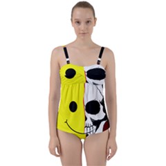 Skull Behind Your Smile Twist Front Tankini Set