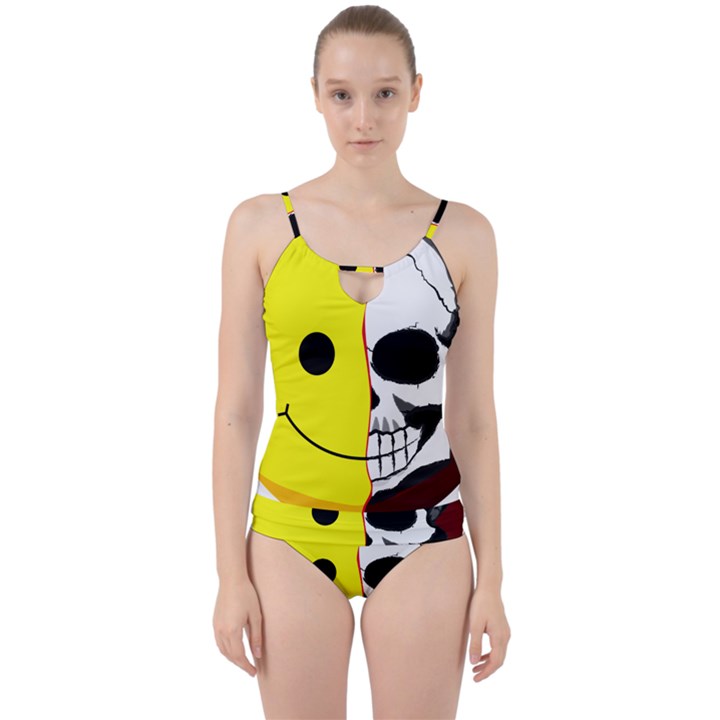 Skull Behind Your Smile Cut Out Top Tankini Set