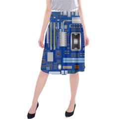 Classic Blue Computer Mainboard Midi Beach Skirt by BangZart