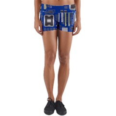 Classic Blue Computer Mainboard Yoga Shorts