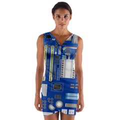 Classic Blue Computer Mainboard Wrap Front Bodycon Dress by BangZart