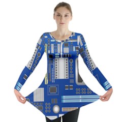 Classic Blue Computer Mainboard Long Sleeve Tunic  by BangZart