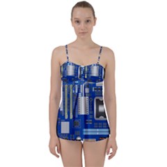 Classic Blue Computer Mainboard Babydoll Tankini Set by BangZart