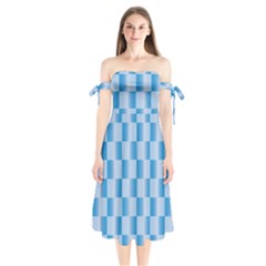 Blue Plaided Pattern Shoulder Tie Bardot Midi Dress