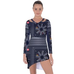 Special Black Power Supply Computer Asymmetric Cut-out Shift Dress