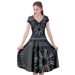 Special Black Power Supply Computer Cap Sleeve Wrap Front Dress