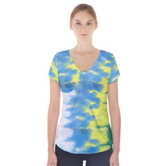 Brazil Colors Pattern Short Sleeve Front Detail Top by paulaoliveiradesign