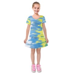 Brazil Colors Pattern Kids  Short Sleeve Velvet Dress