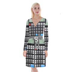 Calculator Long Sleeve Velvet Front Wrap Dress by BangZart