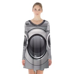 Washing Machine Long Sleeve Velvet V-neck Dress by BangZart