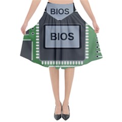 Computer Bios Board Flared Midi Skirt