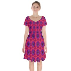 Retro Abstract Boho Unique Short Sleeve Bardot Dress